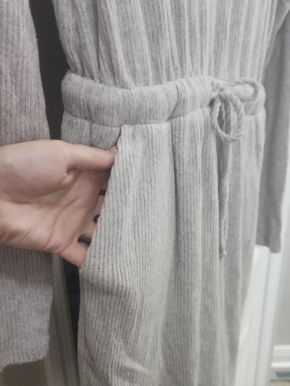Gilli Light Gray Ribbed Long-Sleeve Drawstring Dress - Picture 2 of 5